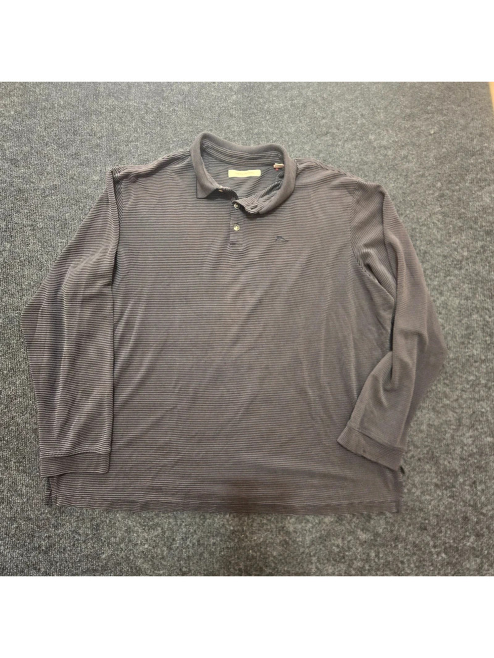 Tommy Bahama Polo Shirt Mens XXL Gray Micro Stripe Long Sleeve Modal Blend Golf